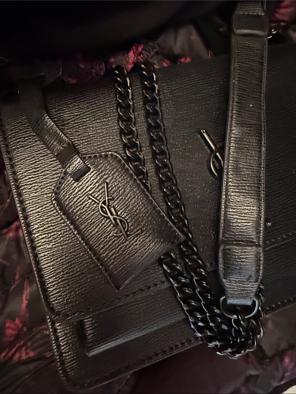 Inspired Saint L.  Black Textured Leather Chain Shoulder Bag - Picture 2 of 5